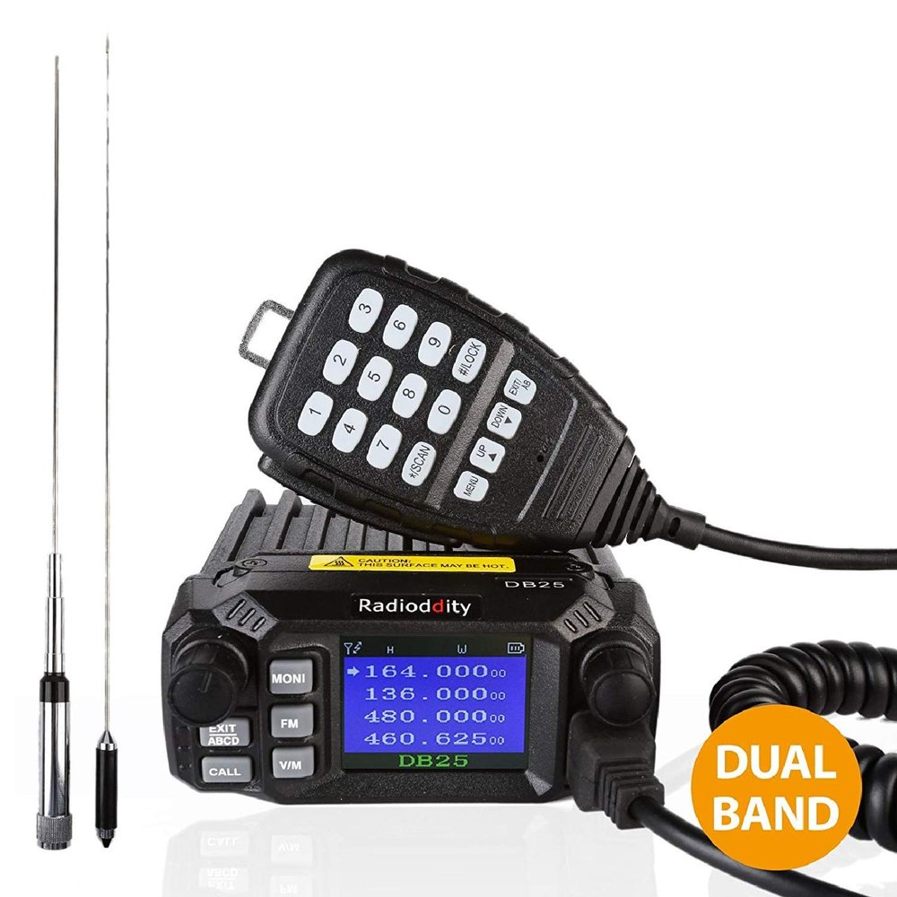 Radioddity DB25 Pro Dual Band Quad-Standby Mini Mobile Car Truck Radio, 4 Color Display, 25W Vehicle Transceiver with Cable + High Gain Quad Band Antenna