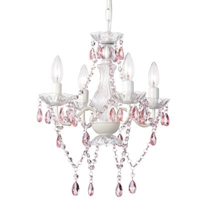 LaLuLa Pink Chandelier White Chandeliers Lighting with Acrylic Crystals Mini 4 Lights Pendant Light for Bedroom and Girls Room