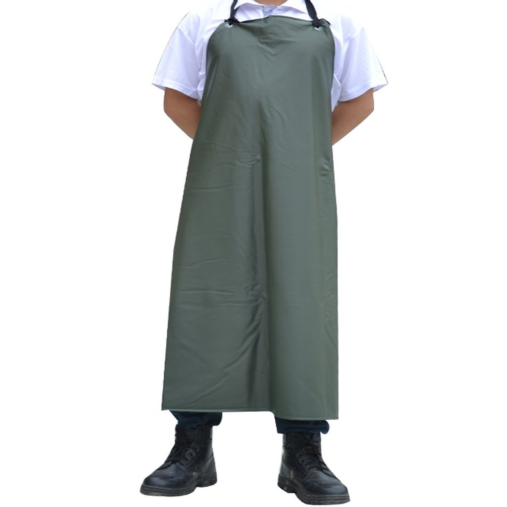 Surblue Waterproof Rubber Vinyl Apron, 47" Plus Size Aprons, Anti-Corrosion Rubber Heavy Duty Apron, Project Industrial Chemical Resistant Work Safe Clothes, Dishwashing, Cleaning Fish, Green