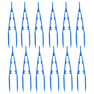 SE 7-Inch 12-Piece Blue Lightweight Plastic Tweezer Set - Non-Magnetic, Serrated Jaw, Textured Grip for Crafts, Electronics, and First Aid - 365PT12