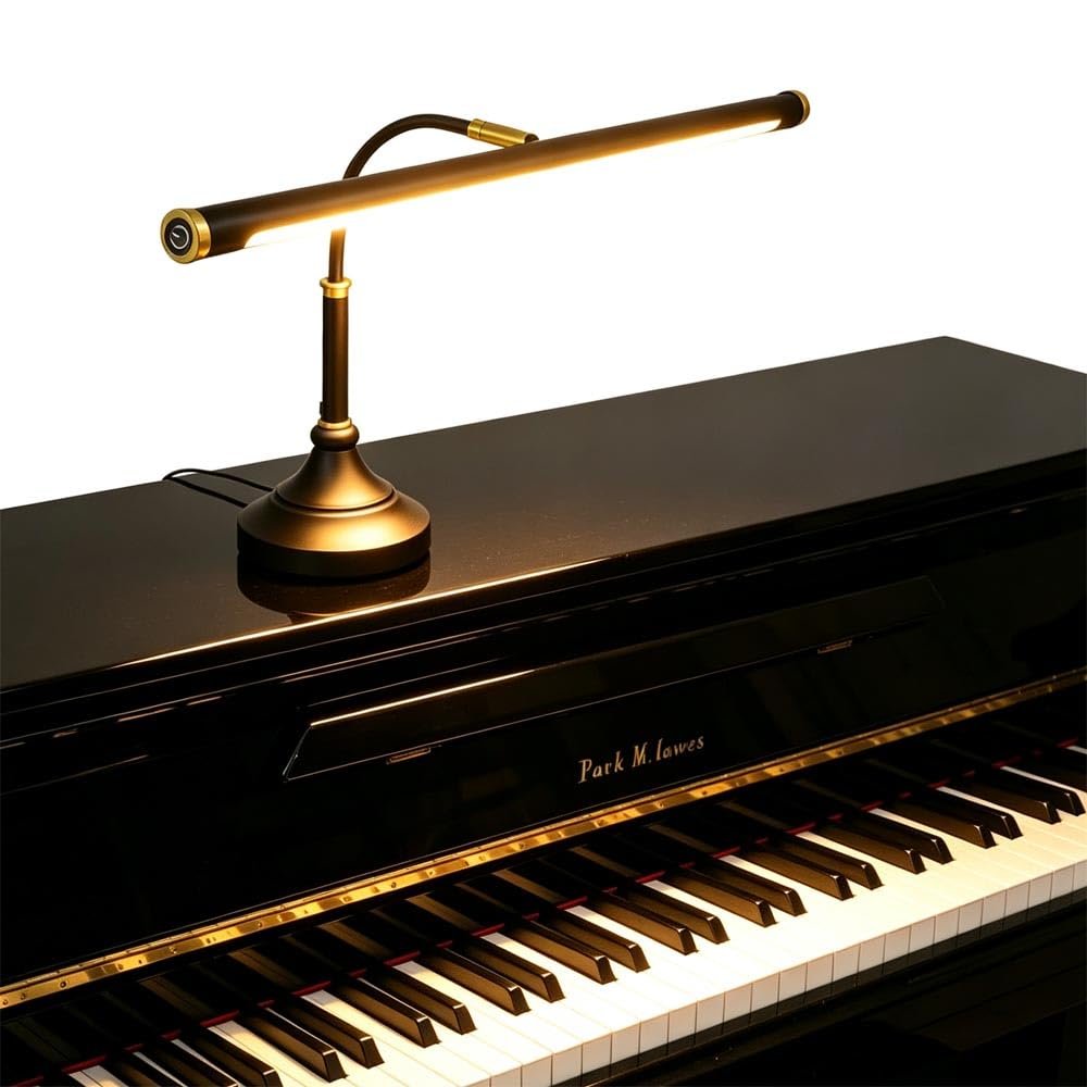 HomeFocus LED Piano Light,Piano Lamp,Music Lamp,Eye-Care Reading Light,Dimmable Brightness,Adjustable Height,Desk Lamp,Black