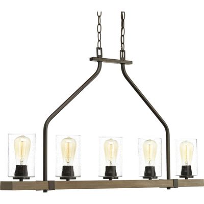 Progress Lighting Barnes Mill Collection 5-Light Clear Seeded Farmhouse Chandelier Light Antique Bronze