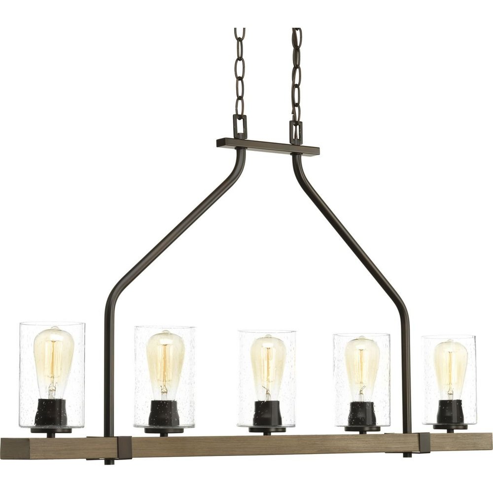 Progress Lighting Barnes Mill Collection 5-Light Clear Seeded Farmhouse Chandelier Light Antique Bronze