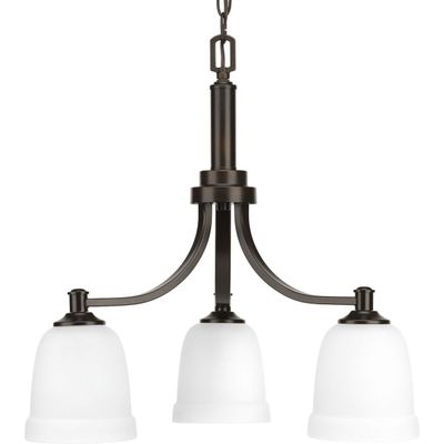 Progress Lighting Topsail Collection 3-Light Etched Parchment Glass Coastal Chandelier Light Antique Bronze