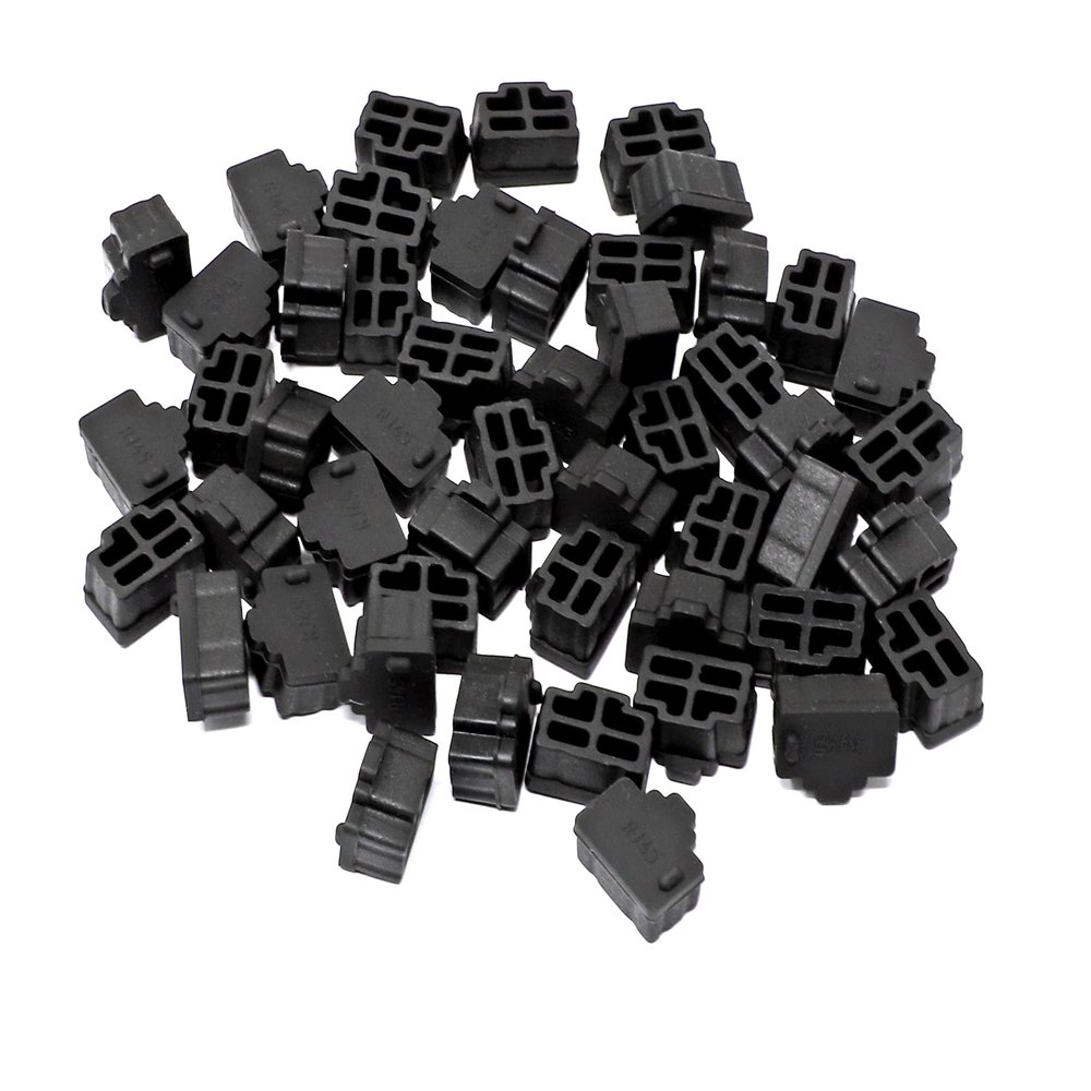 iexcell 50 Pcs Black Ethernet Hub Port RJ45 Anti Dust Cover Cap Protector Plug