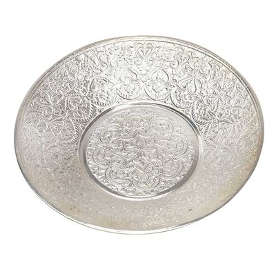 Indian Shelf Vocalforlocal Handmade Vintage Brass Plated Embossed Flower Motif Plate Pack of 1 Indian Kitchen Utensils