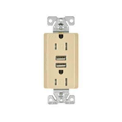 Eaton TR7755V-BOX 15 Amp 125V Combination USB 3.1A Charger with Duplex Receptacle, Ivory