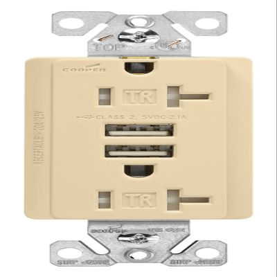 Eaton TR7756V 20 Amp 125V Combination USB 3.1A Charger with Duplex Receptacle, Ivory