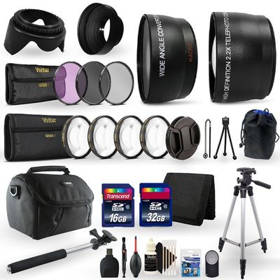 Complete Accessory Bundle for Canon EOS Rebel T6s Bundle Includes: Complete Filter Set, Telephoto Wide Angle Lenses, Tripod, Gadget Bag, 32GB + 16GB SD Cards, Cleaning Tools, Shutter Remote and More!