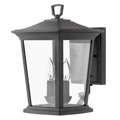 Hinkley Bromley Small LED Wall Mount Lantern, Museum Black, 120V, Add Security to Porches, Patios, Exterior Spaces with Durable LED Outdoor Lighting, Includes 2-5w Cand. LED Lamps, 2360MB-LL