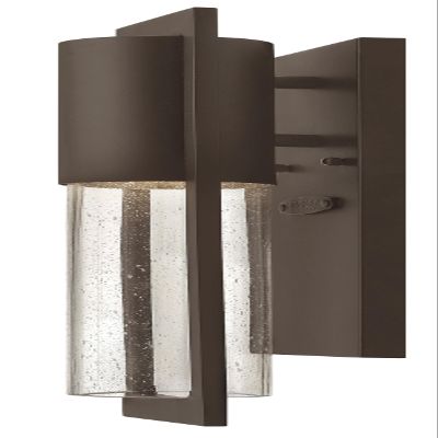 Hinkley Shelter Medium Outdoor LED Wall Mount Lantern, Minimalist Style, Dark Sky-Compliant, Solid Aluminum/Clear Seedy Glass, Buckeye Bronze