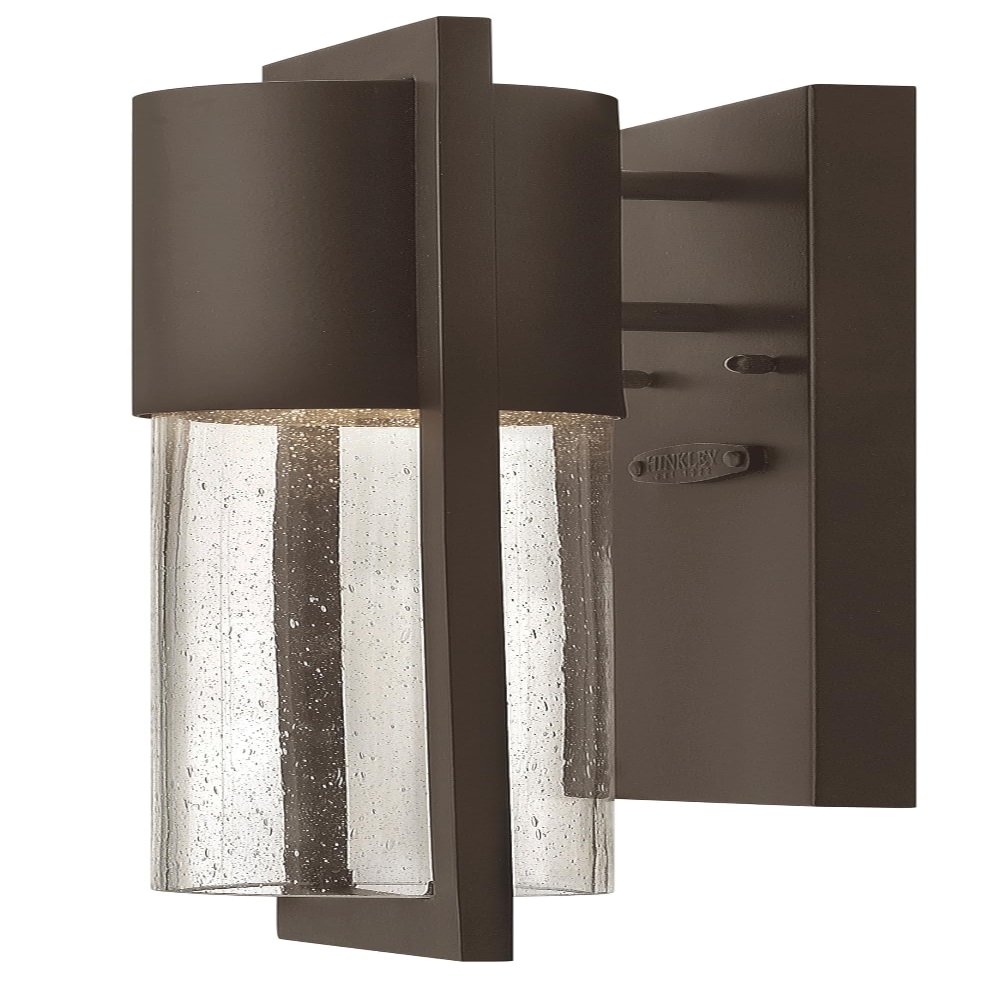 Hinkley Shelter Medium Outdoor LED Wall Mount Lantern, Minimalist Style, Dark Sky-Compliant, Solid Aluminum/Clear Seedy Glass, Buckeye Bronze