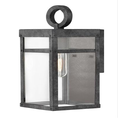 Hinkley Porter Extra Small Wall Mount Lantern, Aged Zinc, 120V, Add Security to Porches, Patios and Exterior Spaces with Ultra-Durable Outdoor Lighting, Aluminum Wall Light, 100w Bulb Included