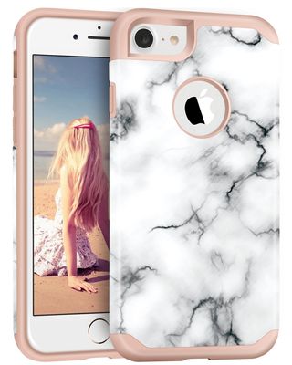 Imikoko iPhone 7/8/SE Hybrid Case, Marble Pattern, TPU & PC, Wireless Charging Compatible, For iPhone 7/8/SE (4.7 inch)