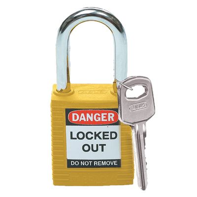 Brady Plastic Lockout/Tagout Padlock, Keyed Different, 1-3/4" Body Length, 1-1/2" Shackle Clearance, Yellow (Pack of 1)