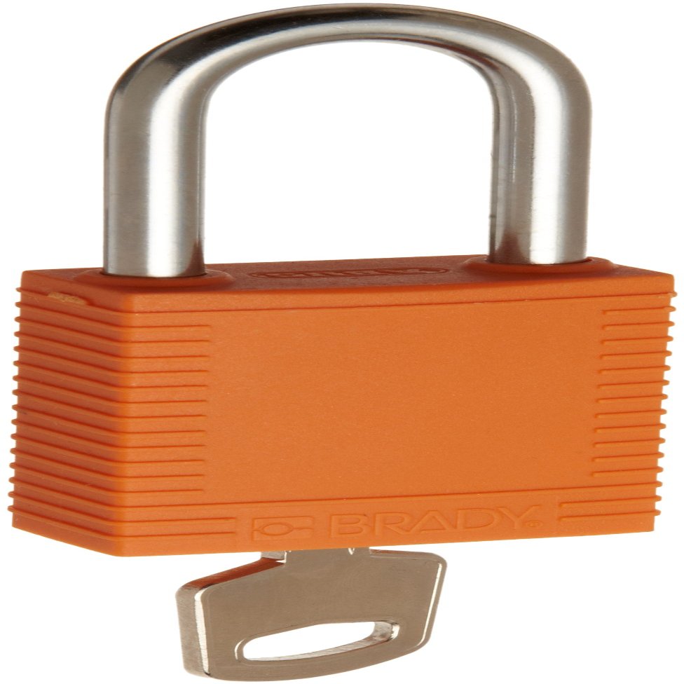 Brady-99576 Plastic Lockout/Tagout Padlock, Keyed Different, 1-3/4" Body Length, 1-1/2" Shackle Clearance, Orange (Pack of 1)