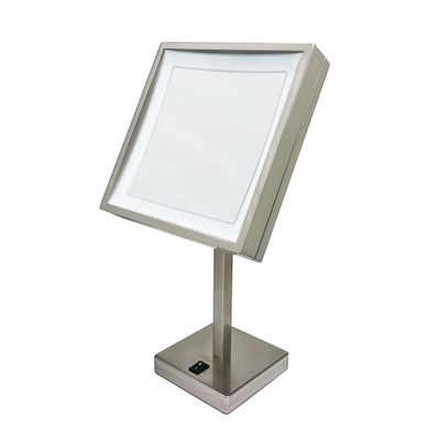 Whitehaus Freestanding LED Magnifying Mirror 6 Square Vanity Mirror with 5X Zoom, Touch-Activated Light, Brushed Nickel