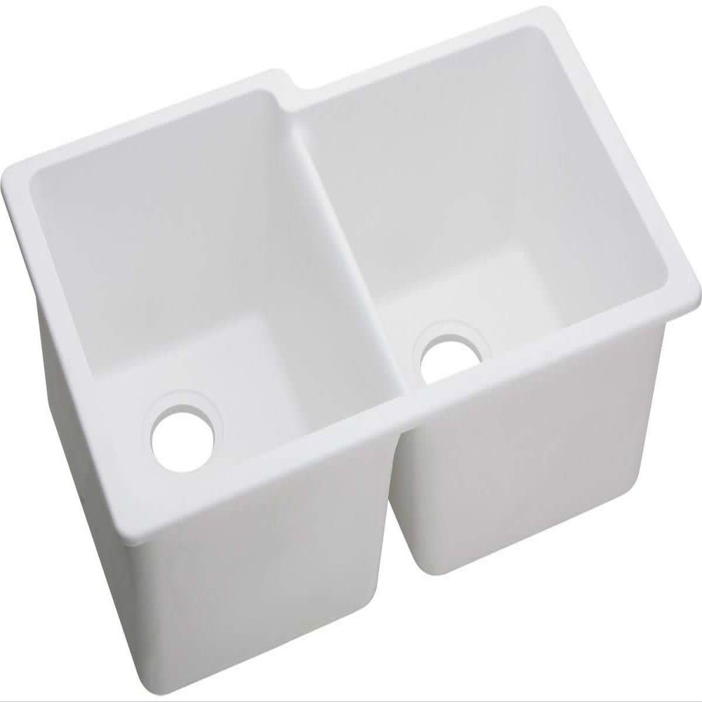 Elkay ELGU250RWH0 Quartz Classic Offset Double Bowl Undermount Sink, White