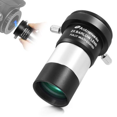 Astromania 2X Barlow Lens Upgraded 1.25 inch Metal Fully Multi Coated Telescope Accessory with M42 Thread Camera Connect Interface for Telescope Eyepiece, Telescope Barlow Lens with Filter Thread