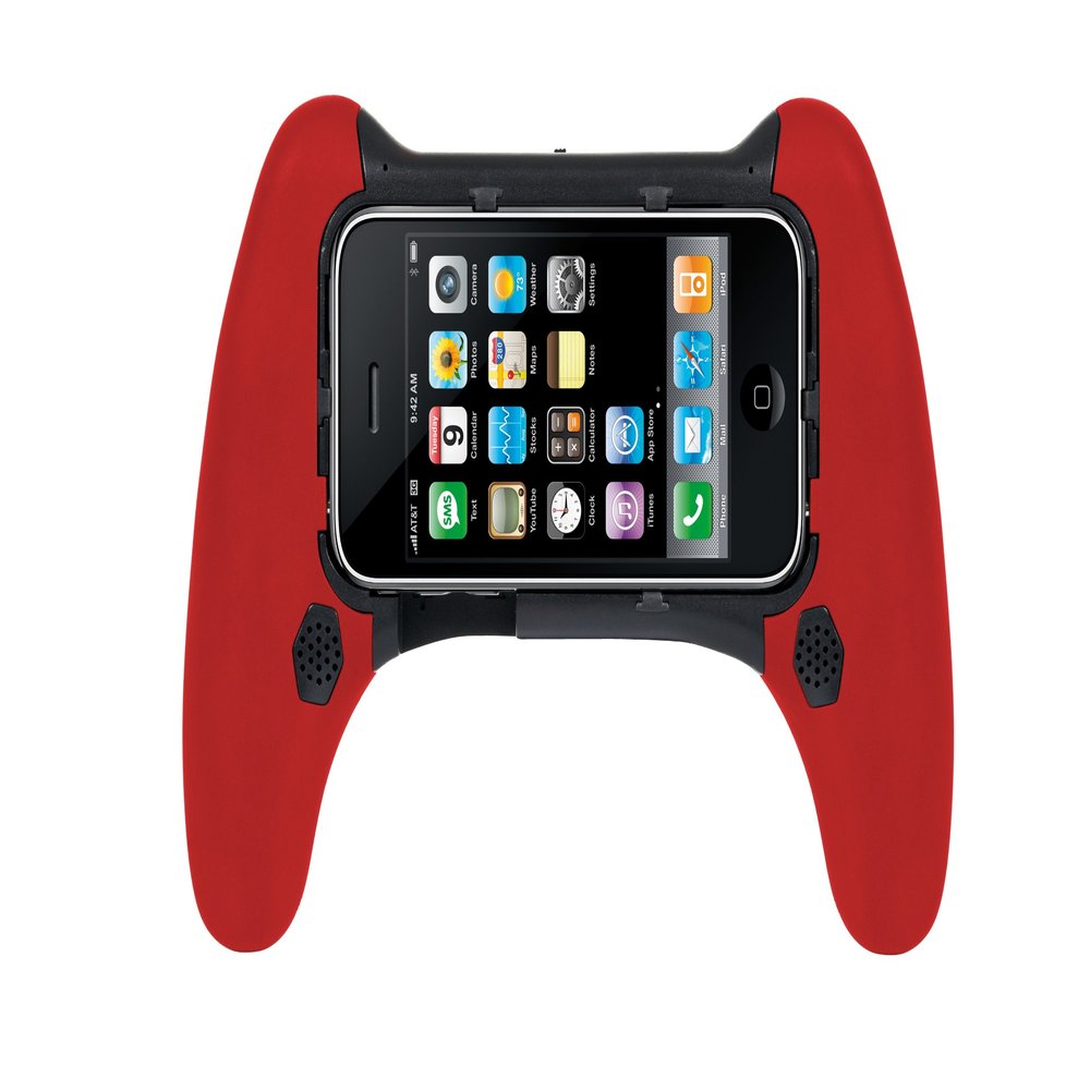 CTA Digtal Rechargeable Stereo Speaker Controller Grip for iPhone and iPod touch (Black/Red)