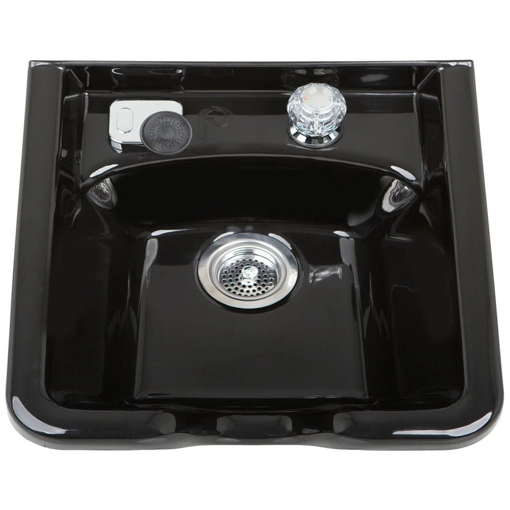 Pibbs 5350 Professional Salon Shampoo Bowl - Durable ABS Plastic with Pibbs 562 Single-Handle Faucet, Stain-Resistant, Includes Spray Hose & Installation Hardware, 19"x18.75"x9", Black, PIB-5350