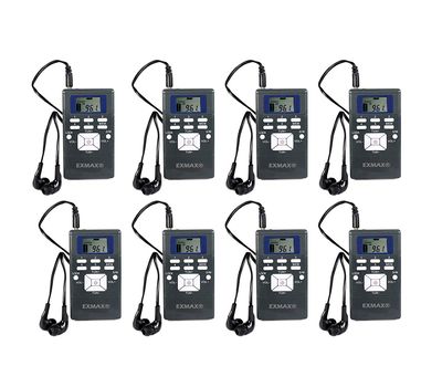EXMAX EXG-108 Wireless Portable Pocket DSP FM Stereo Radio Digital Receiver with Mini LCD Clock Earphone for Tour Guide System Teaching Meeting - 8 Pack (Gray)