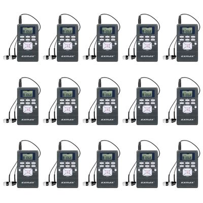 EXMAX EXG-108 Wireless Portable Pocket DSP FM Stereo Radio Digital Receiver with Mini LCD Clock Earphone for Tour Guide System Teaching Meeting - 15 Pack (Gray)