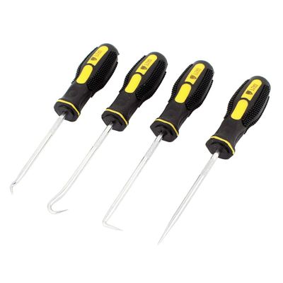 uxcell Nonslip Plastic Handle Metal Pick Hook Set 4 Pcs Black Yellow