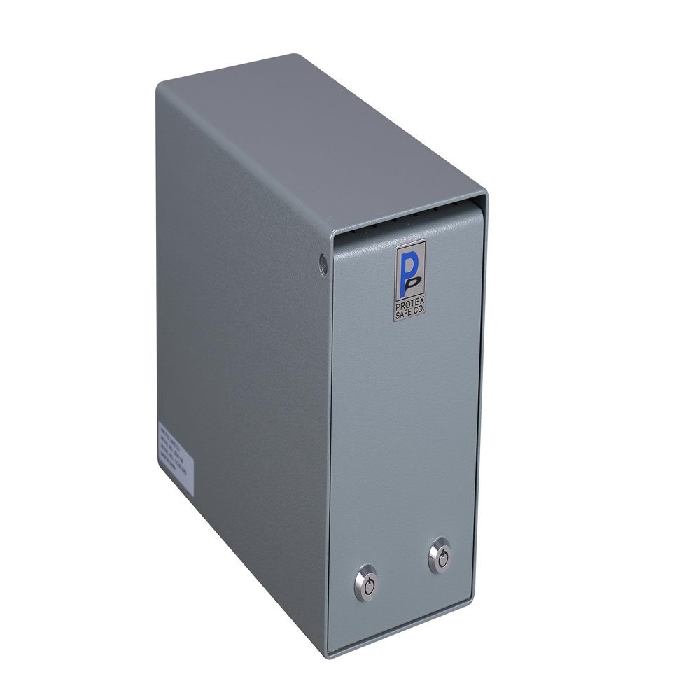 Protex Drop Box Safe (SDB-106), for cash, checks and envelopes,Dual Key Lock, Heavy-Duty, Saw-toothed baffle to protect slot, Powder coated finish, Pre-drilled anchoring holes Gray