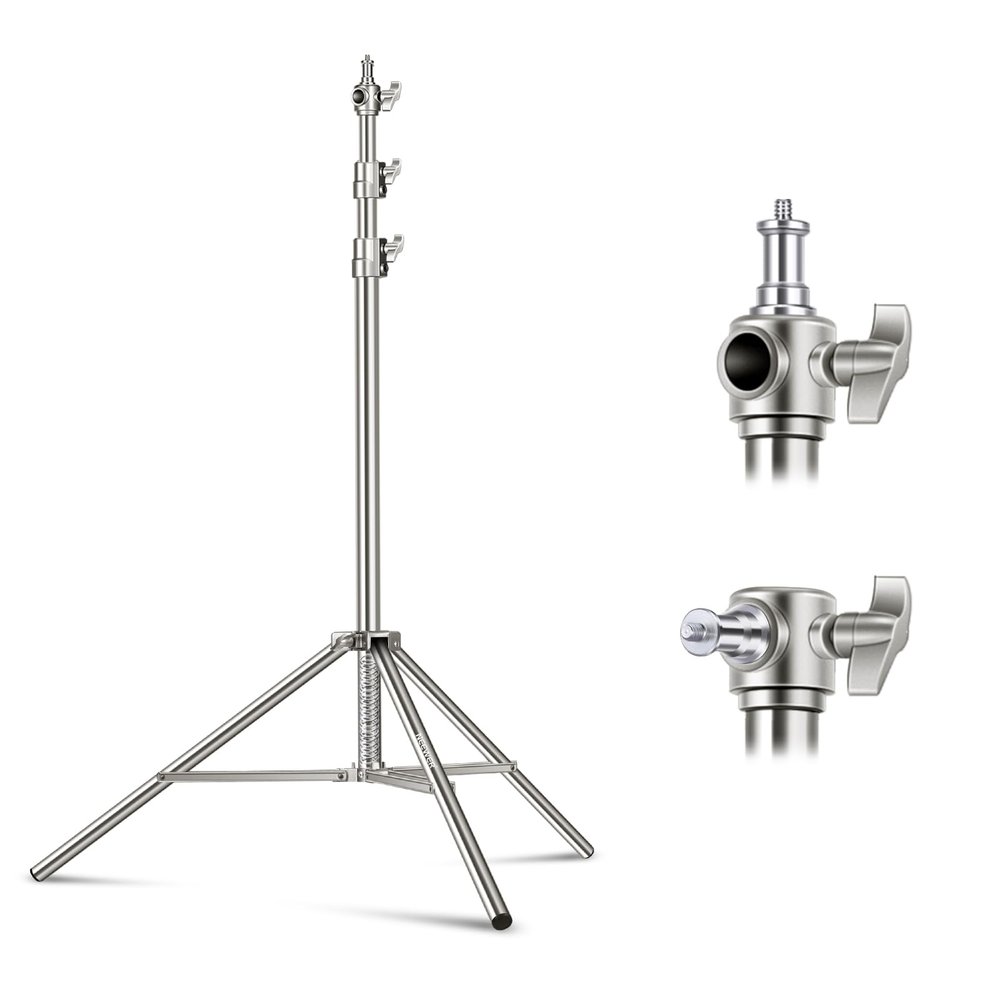 NEEWER 79"/2m Stainless Steel Light Stand, Spring Cushioned Heavy Duty Photography Tripod Stand with 1/4 to 3/8 Universal Screw Adapter for Strobe, LED Video Light, Ring Light, Monolight, Softbox