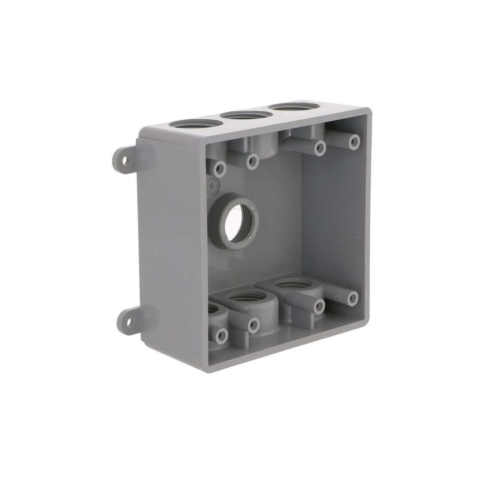 BELL PDB77550GY Two-Gang Weatherproof Box Seven 1/2 in. or 3/4 in. Threaded Outlets, 2 in, Gray