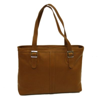 Piel Leather Ladies Laptop Tote, Saddle, One Size