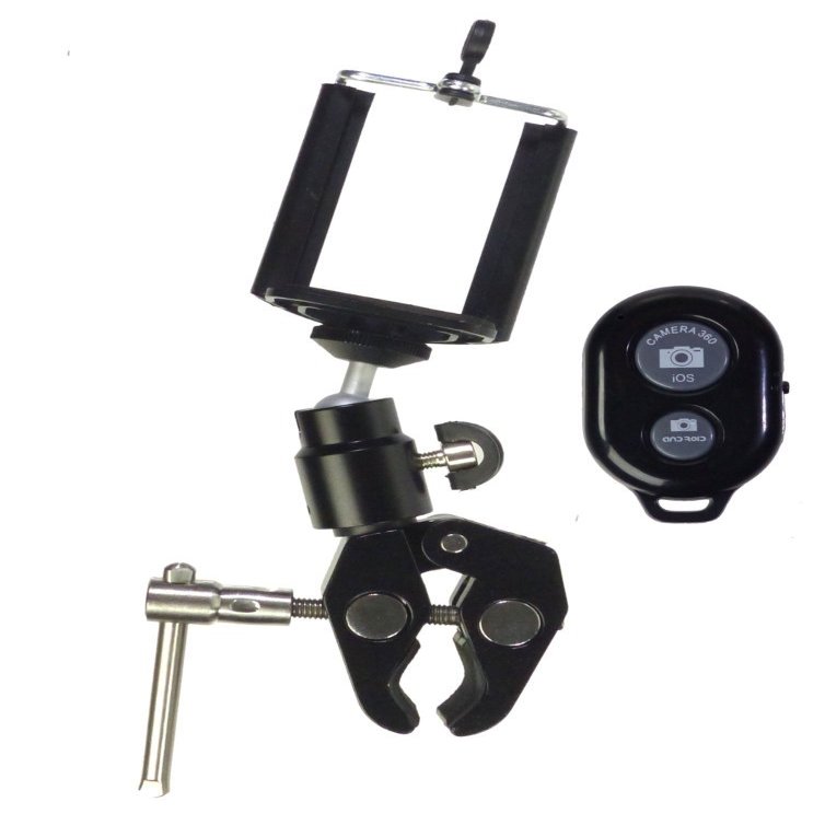 ALZO Smartphone Mount with Ball Head, Clamp and Bluetooth Shutter Release for Photography and Video Selfie