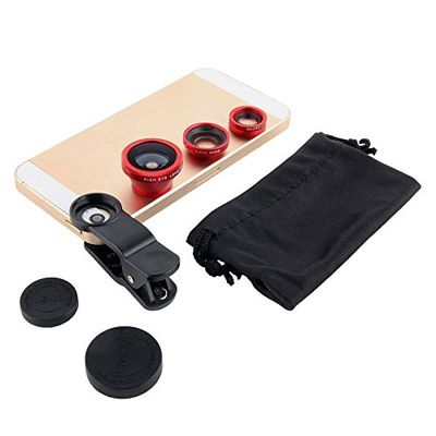 Universal 3 in 1 Camera Lens Kit for Smart Phones (iPhone,Galaxy, Motorola and More), Tablets, Ipad, and Laptops Includes Fish Eye Lens /2 in 1 Macro Lens Wide Angle Lens/Universal Clip/Carrying Bag