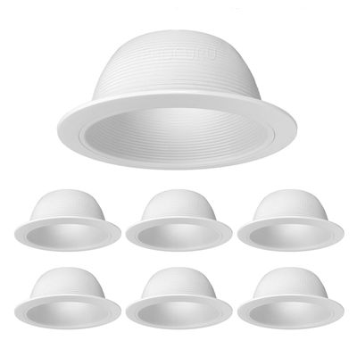 PROCURU [6-Pack] 6" Metal Recessed Can Light Trim Cover, Step Baffle with Ring, White (Trim Only, Bulb Not Included)
