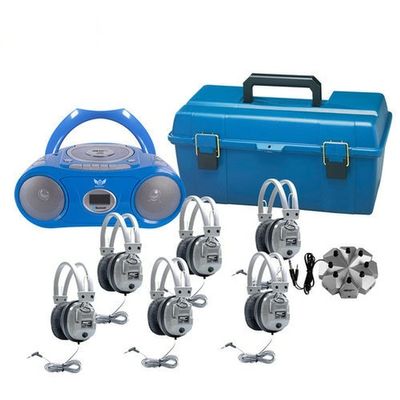 Hamilton Buhl 6 Person Listening Center with Bluetooth CD/Cassette/FM Boombox and Deluxe Over-Ear Headphones