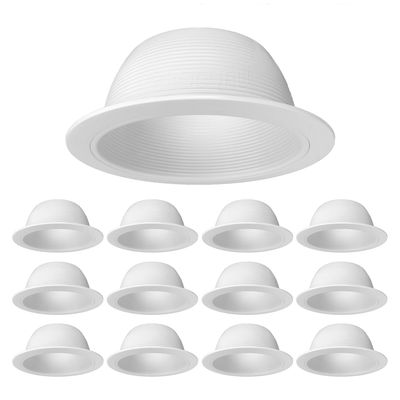 PROCURU [12-Pack] 6" Metal Recessed Can Light Trim Cover, Step Baffle with Ring, White (Trim Only, Bulb Not Included)