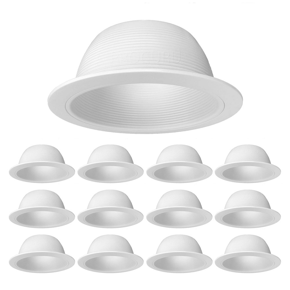 PROCURU [12-Pack] 6" Metal Recessed Can Light Trim Cover, Step Baffle with Ring, White (Trim Only, Bulb Not Included)