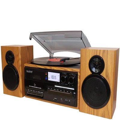 Boytone BT-28SPW Bluetooth Classic Record Player Turntable All-in-One with AM/FM Radio, CD/Cassette Player, 2 Separate Stereo Speakers, Record from Vinyl, Radio, and Cassette to MP3, SD slot, USB, AUX