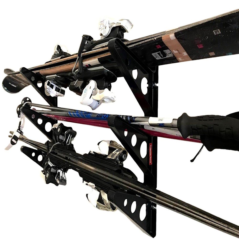 StoreYourBoard Ski Rack  Heavy-Duty Horizontal Ski Wall Mount & Snowboard Wall Mount for Garage Wall Shelving - Snowboards & Gear, Multi-Sport Skateboard Organizer - Skiing Accessories - Holds 3 Pair