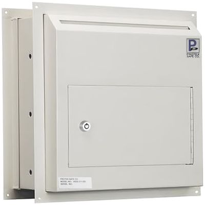 Protex WDS-311-DD Through-The-Wall Drop Box, for cash, checks and envelopes,Piano hinge,Pre-drilled anchoring holes,Metal baffle,Adjustable metal frames, double steel door off-white