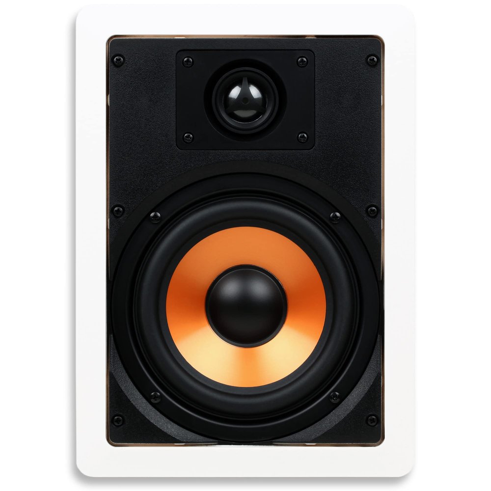 Micca M-6S 2-Way in-Wall Speaker, 7.3"(W) by 10.7"(H) Cutout, Home Theater, Whole House Audio, Indoor or Covered Outdoor, 6.5" Woofer, 1" Tweeter, White, Paintable, Each