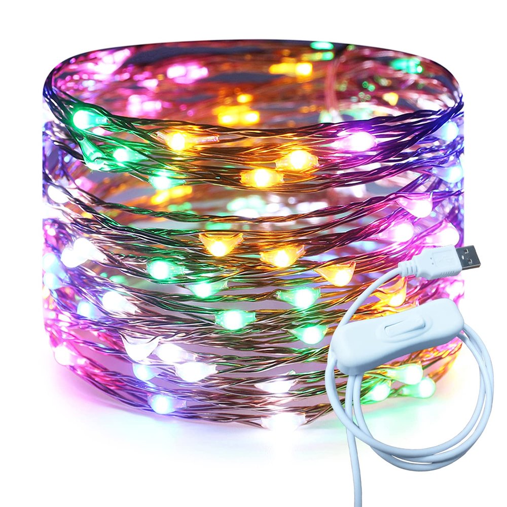 RUICHEN USB Plug in Fairy Lights, Copper Wire 20 Ft 120 LED, Multicolor