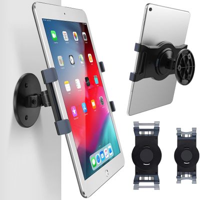 AboveTEK iPad Wall Mount, Swivel 360 Rotating Tablet Holder, Adjustable Arm Fits 6-13" Tablets Like iPad Pro/Air/Mini, Galaxy Tab, Secure Bracket for Kitchen, Office, Retail (Black)