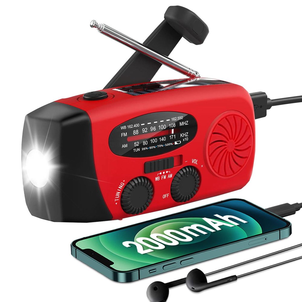 Tiemahun Emergency Solar Hand Crank Dynamo NOAA WB AM/FM Radio Hurricane Camping Survive Kit with 3-LED Flashlight 2000mAh 088FS Portable radios