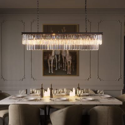 7PM Rectangle Crystal Chandelier Lighting, Crystal Chandeliers for Dining Rooms Rectangular Chandeliers Black Chandelier Crystals Light Fixtures Modern Pendant Ceiling Light for Kitchen Island 47''