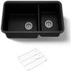 KOHLER K-8204-CM1 Cairn Sink, 33" Neoroc Composite Undermount Double-Bowl Kitchen Sink, Composite Kitchen Sink with Sink Rack, Matte Black view 1