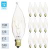 KOR (Pack of 12) 15 Watt Clear Candelabra Base (E12) Flame Tip 120V Decorative Dimmable Chandelier Lights Bulbs view 3