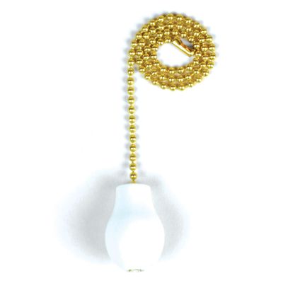 Jandorf 60319 Pull Chain with Wooden Knob, 12" Long Solid Brass Beaded Chain, White