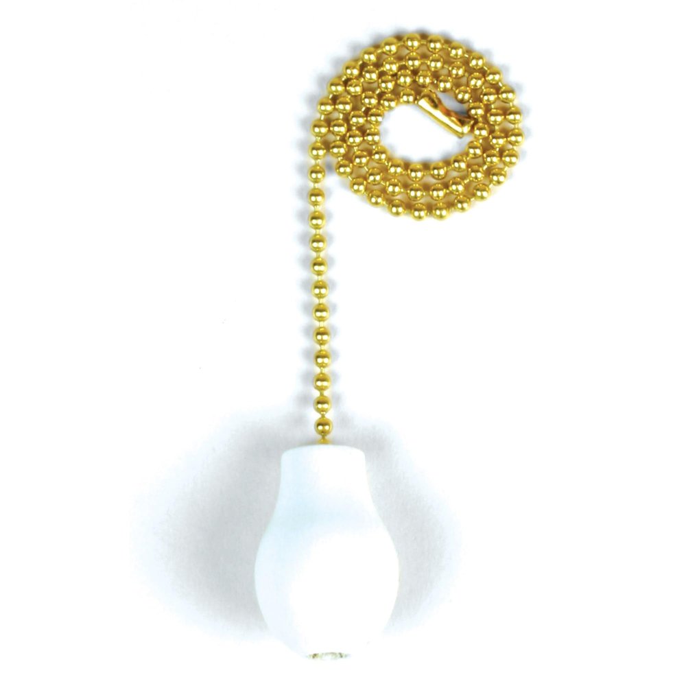 Jandorf 60319 Pull Chain with Wooden Knob, 12" Long Solid Brass Beaded Chain, White